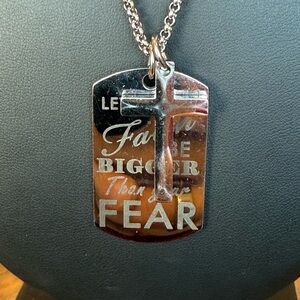Let Your Faith Be Bigger Than Your Fear Dog Tag Cross Pendant Necklace Stainless